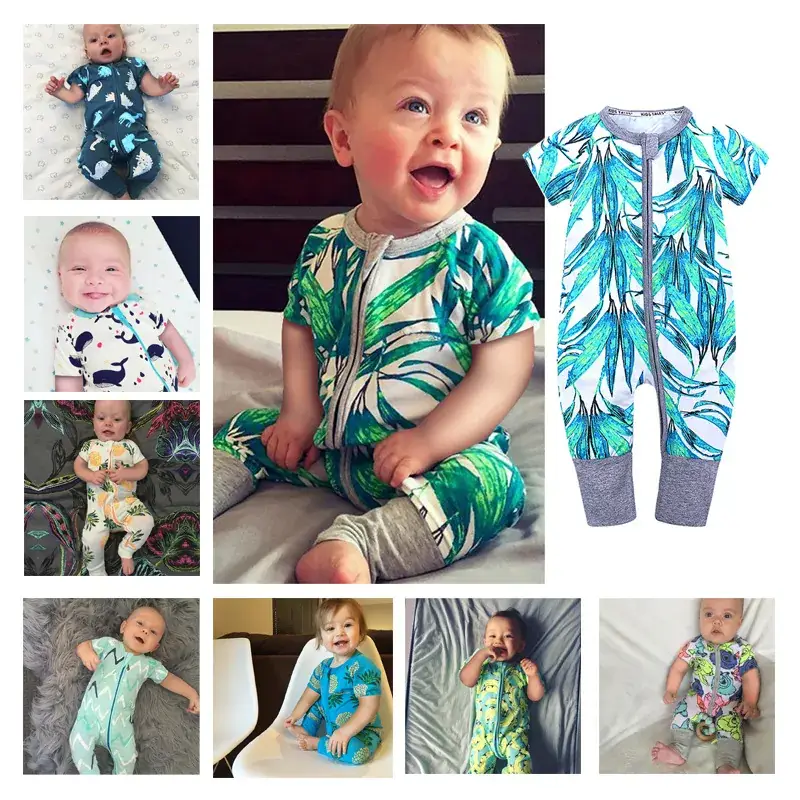 Baby Bamboo Leaf Short Sleeve Jumpsuit