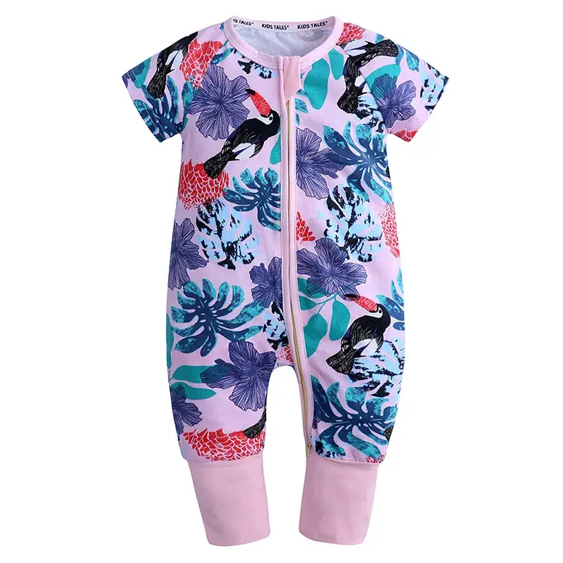 Baby Bamboo Leaf Short Sleeve Jumpsuit