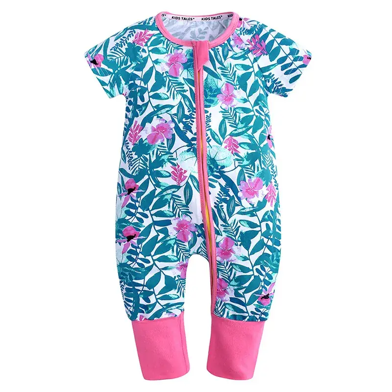 Baby Bamboo Leaf Short Sleeve Jumpsuit