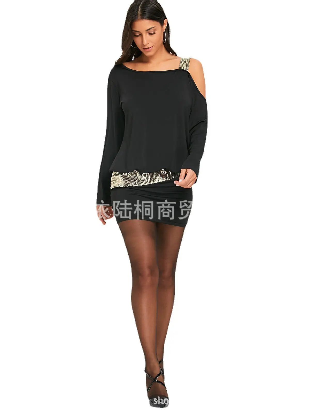 Purple Cold Shoulder Mini Dress with Sequin Belt - Image 8