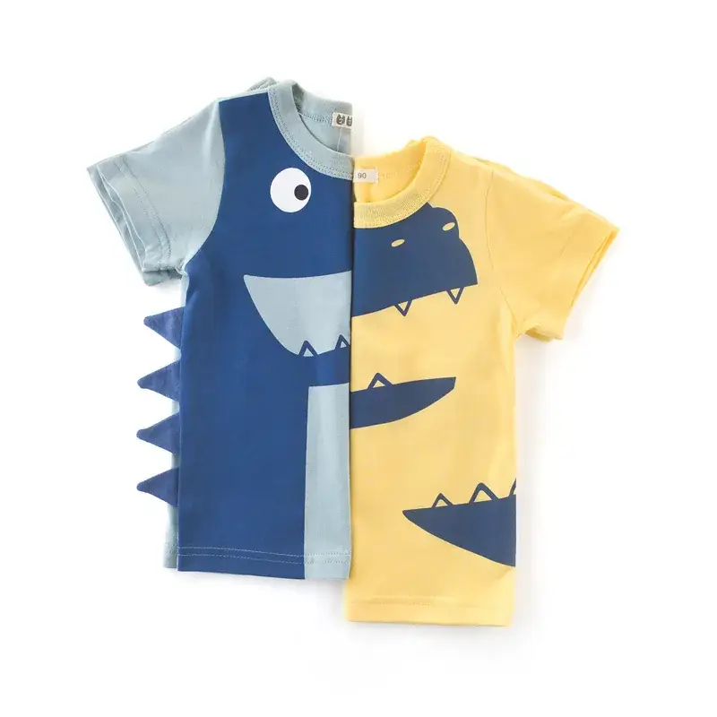 Kids Dinosaur T-Shirt Blue Yellow 2-Pack - Image 3