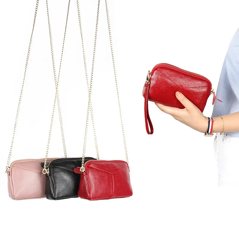 Women's Pink Leather Crossbody Bag with Chain Strap - Image 8