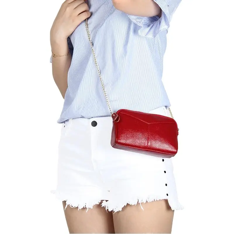 Women's Pink Leather Crossbody Bag with Chain Strap