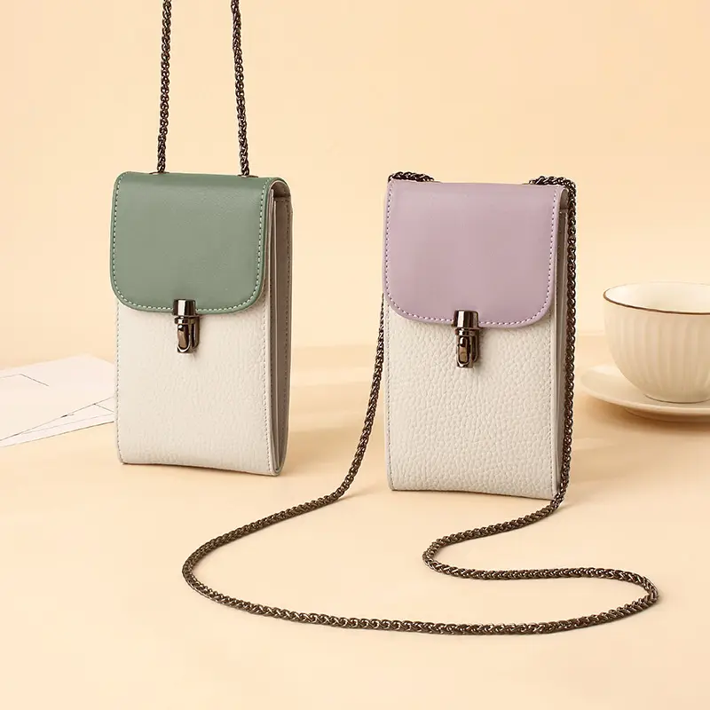 Women's Pink Leather Crossbody Bag with Chain Strap — feature 3