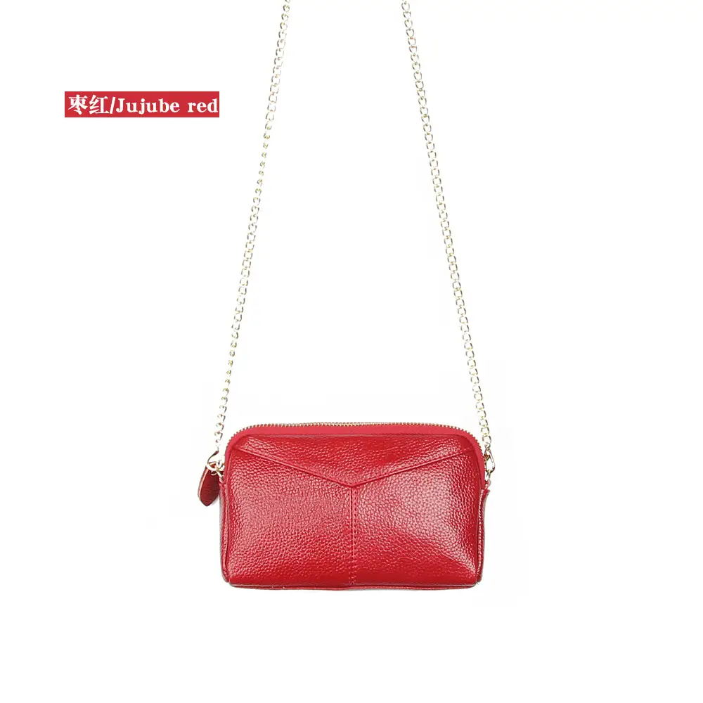 Women's Pink Leather Crossbody Bag with Chain Strap - Image 2