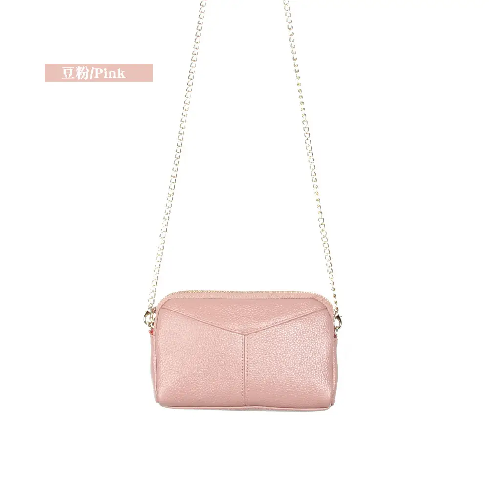Women's Pink Leather Crossbody Bag with Chain Strap - Image 3