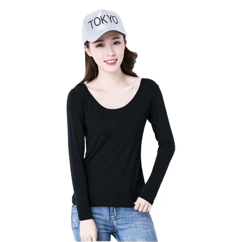 Women Long Sleeve Black T-Shirt Large Spring Autumn