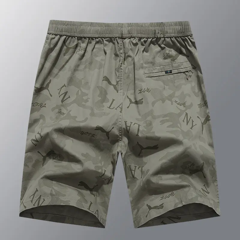 Men's Olive Green Cotton Shorts with 5 Pockets