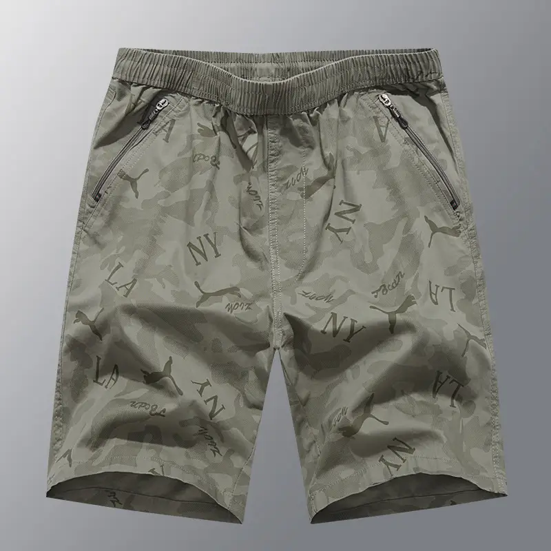 Men's Olive Green Cotton Shorts with 5 Pockets