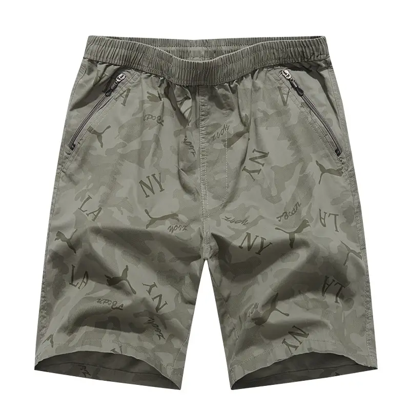 Men's Olive Green Cotton Shorts with 5 Pockets