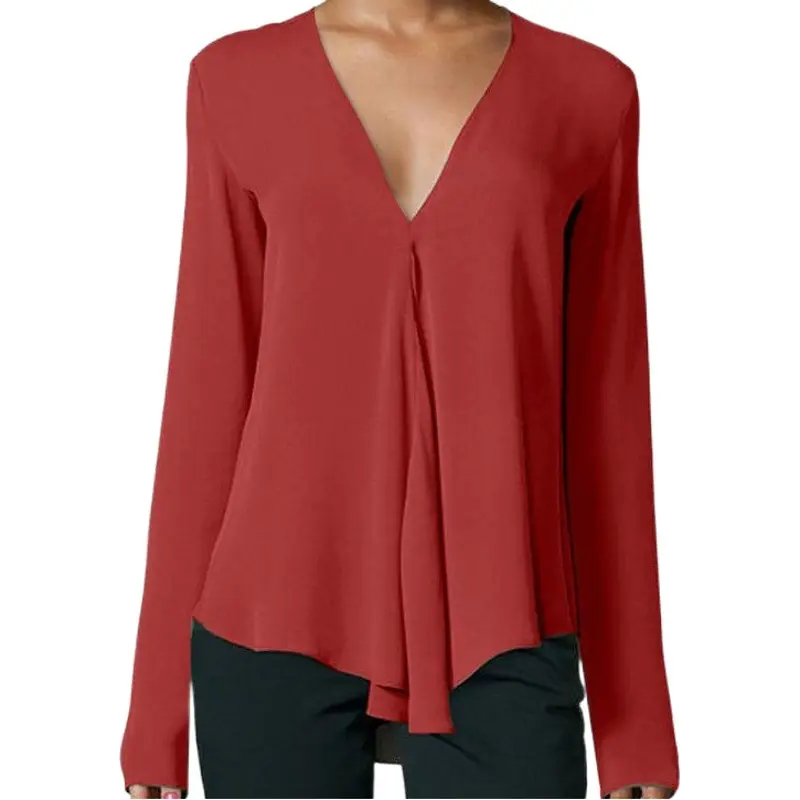 Women's V-Long Sleeve Chiffon Top Teal Large