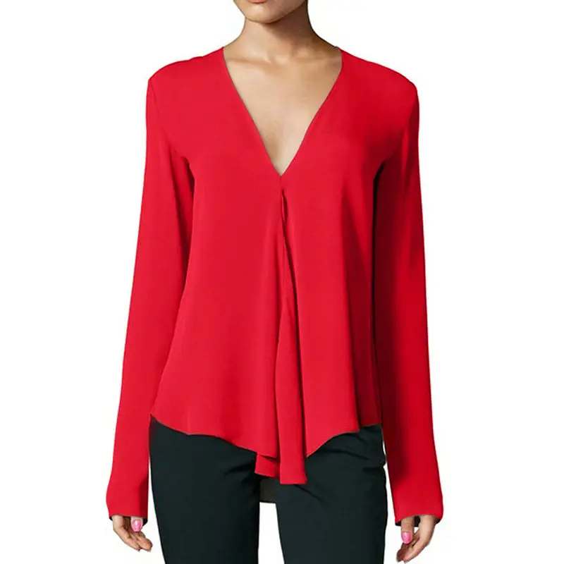 Women's V-Long Sleeve Chiffon Top Teal Large — feature 10