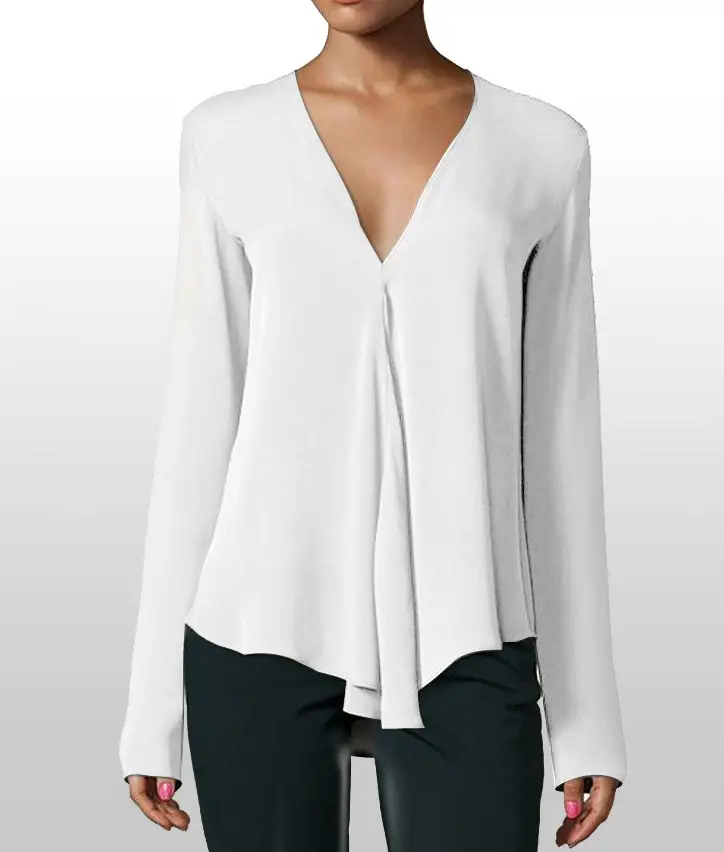Women's V-Long Sleeve Chiffon Top Teal Large — feature 11