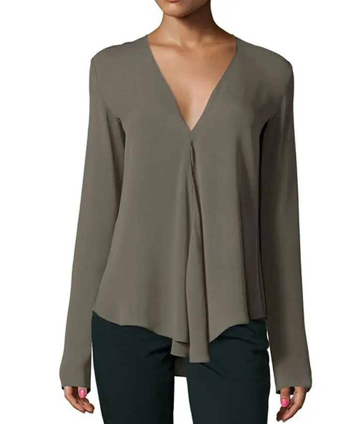 Women's V-Long Sleeve Chiffon Top Teal Large — feature 3