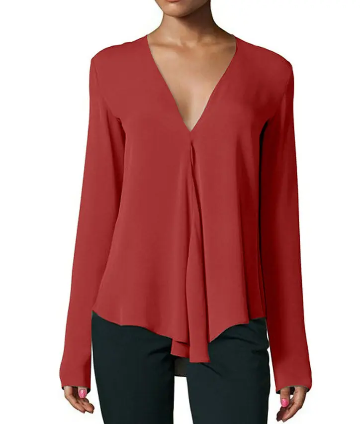 Women's V-Long Sleeve Chiffon Top Teal Large — feature 4