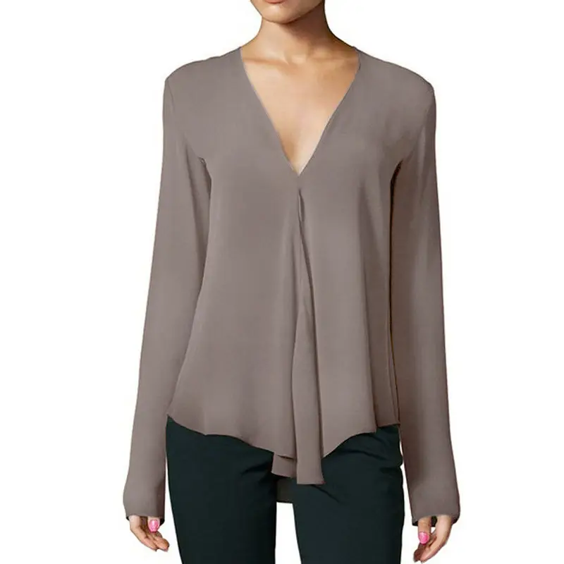 Women's V-Long Sleeve Chiffon Top Teal Large — feature 9