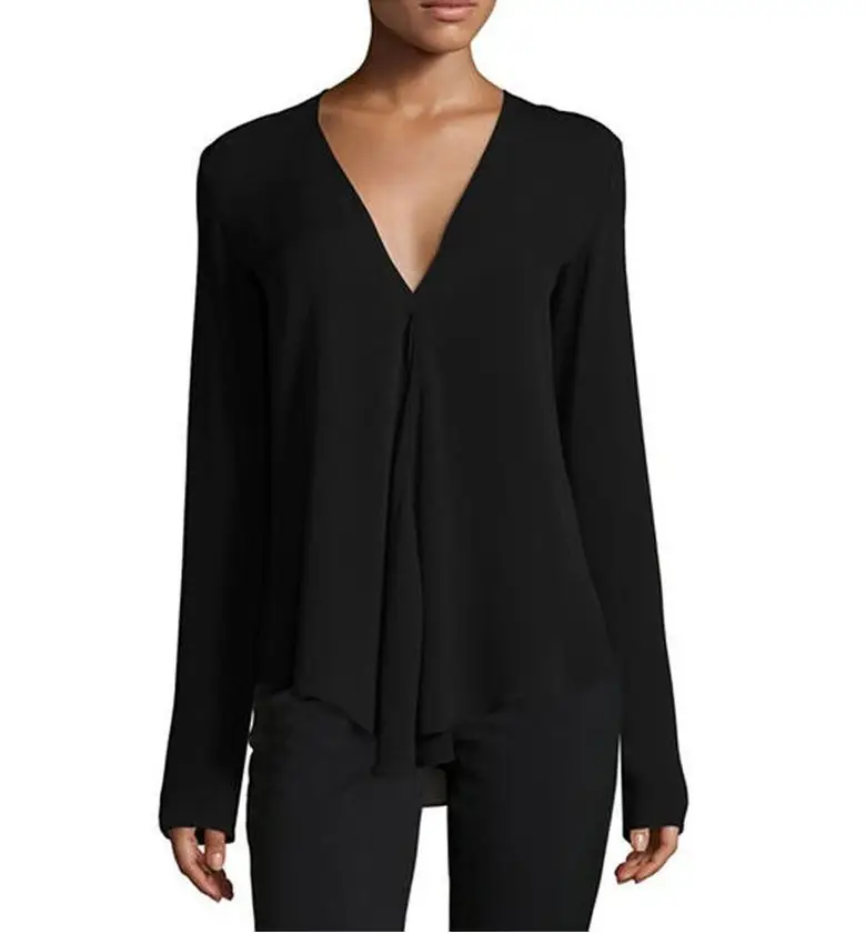 Women's V-Long Sleeve Chiffon Top Teal Large - Image 2