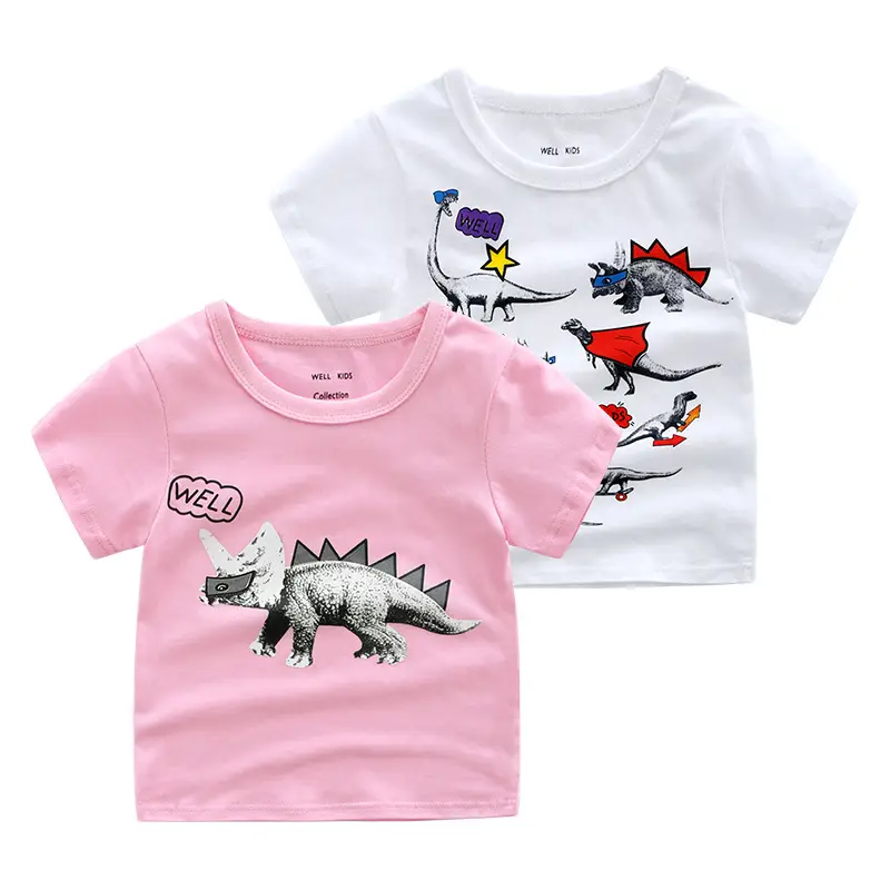 Kids White Dinosaur T-Shirt Set for Boys