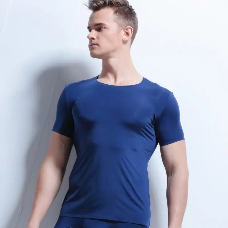 Men's Traceless Ice Silk T-Shirt Olive Green Ultra-Thin