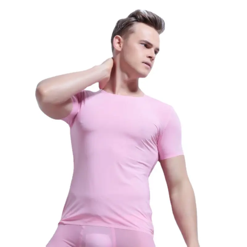 Men's Traceless Ice Silk T-Shirt Olive Green Ultra-Thin