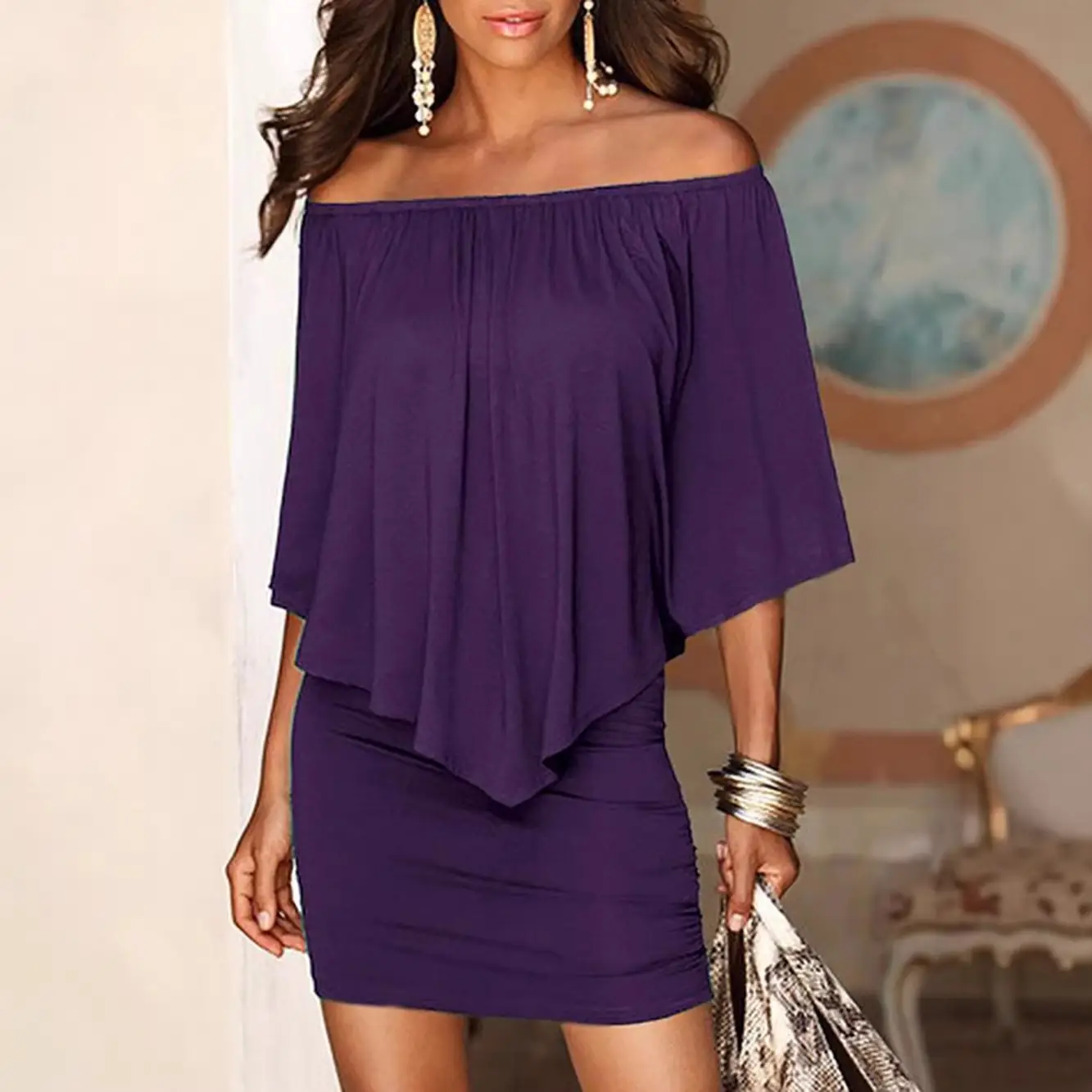 Maroon Geometric Tube Top Dress for Women - Image 8