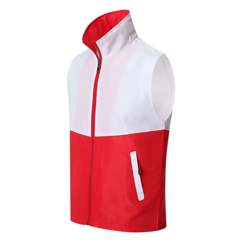 Women's Pink White Full Zip Vest with Side Pocket