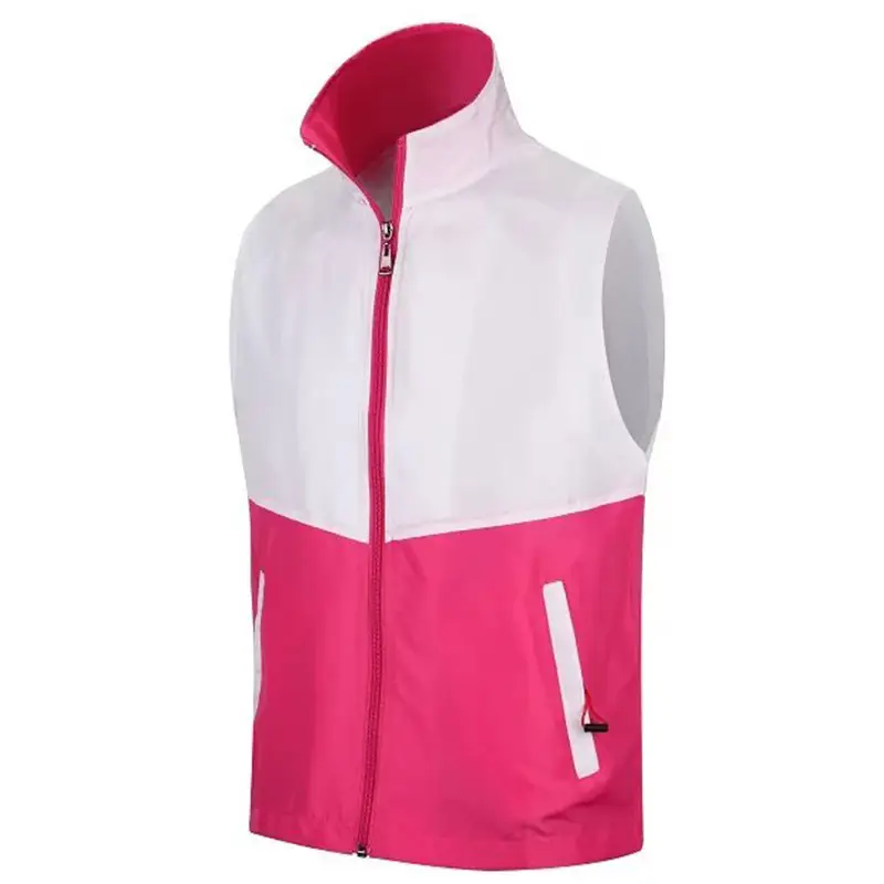 Women's Pink White Full Zip Vest with Side Pocket - Image 5