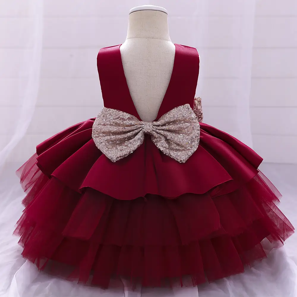 Red Tulle Bow Baby Dress for 1 Year Old - Image 2