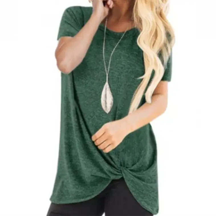 Women Hot Knotted Round Neck Top T-Shirt Grey