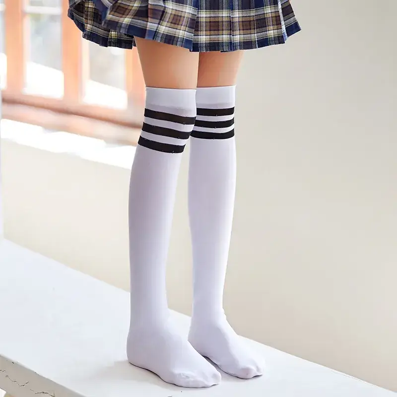 White Cat Print Velvet Knee Socks for Girls - Image 13