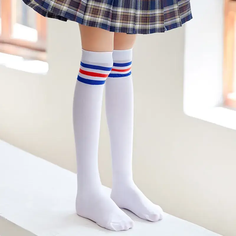 White Cat Print Velvet Knee Socks for Girls - Image 14