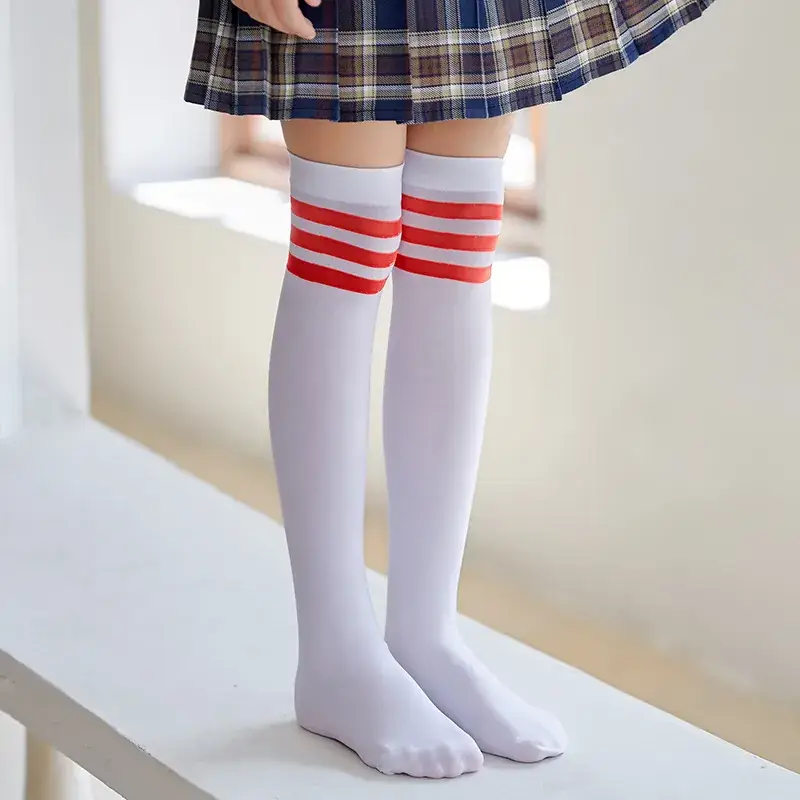 White Cat Print Velvet Knee Socks for Girls - Image 15