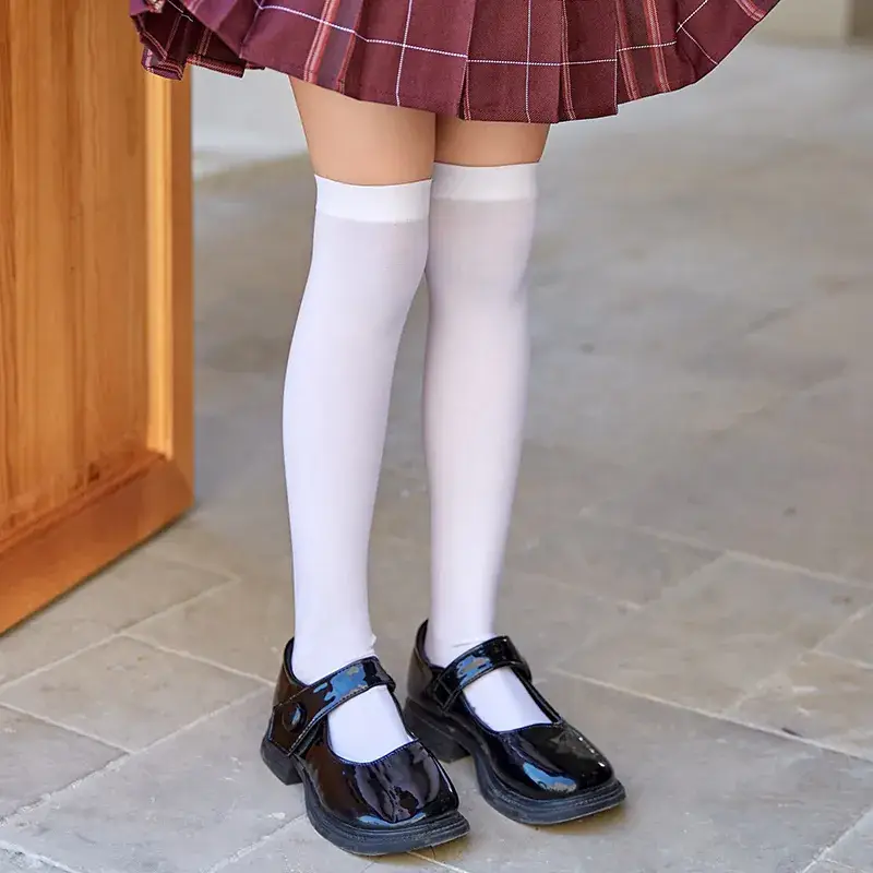 White Cat Print Velvet Knee Socks for Girls - Image 18