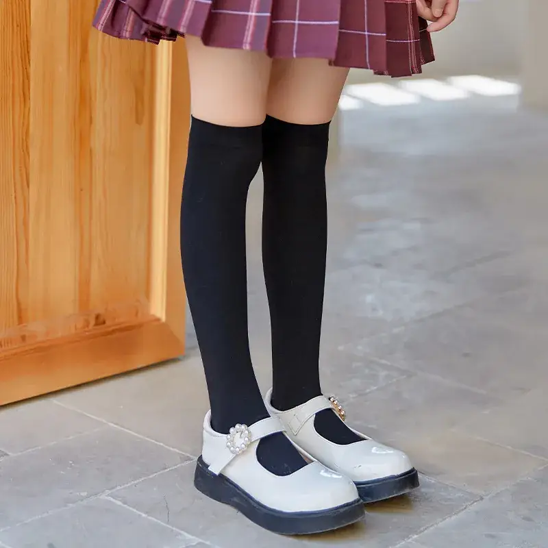 White Cat Print Velvet Knee Socks for Girls - Image 19
