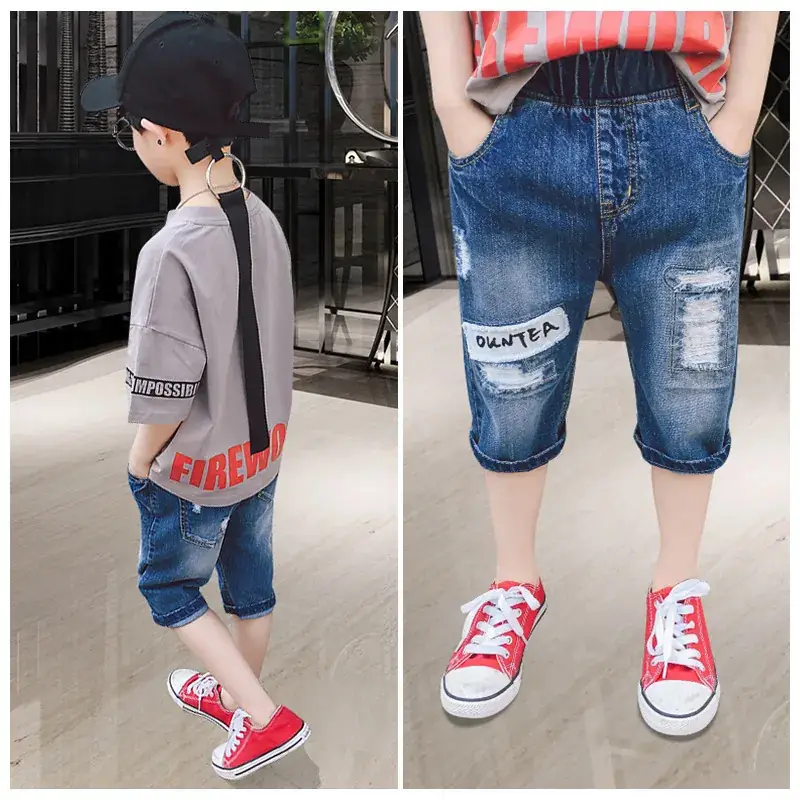 Boys Denim Shorts 2024 Pure Cotton Five Point Casual