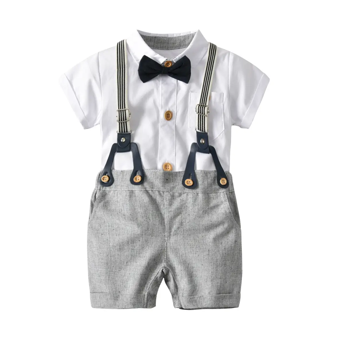 Children's Three-Piece Suit White Bow Tie Suspenders Pants - Image 2