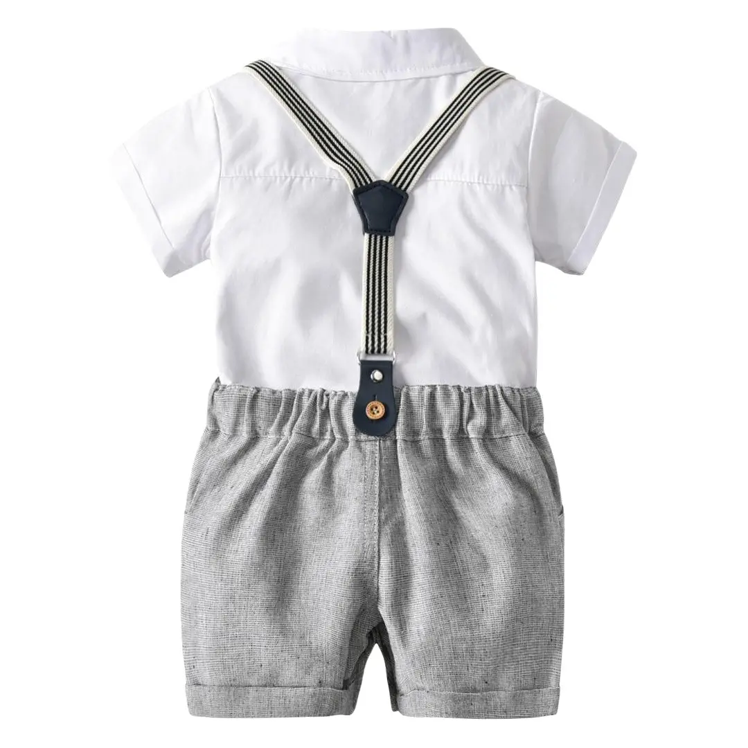 Children's Three-Piece Suit White Bow Tie Suspenders Pants