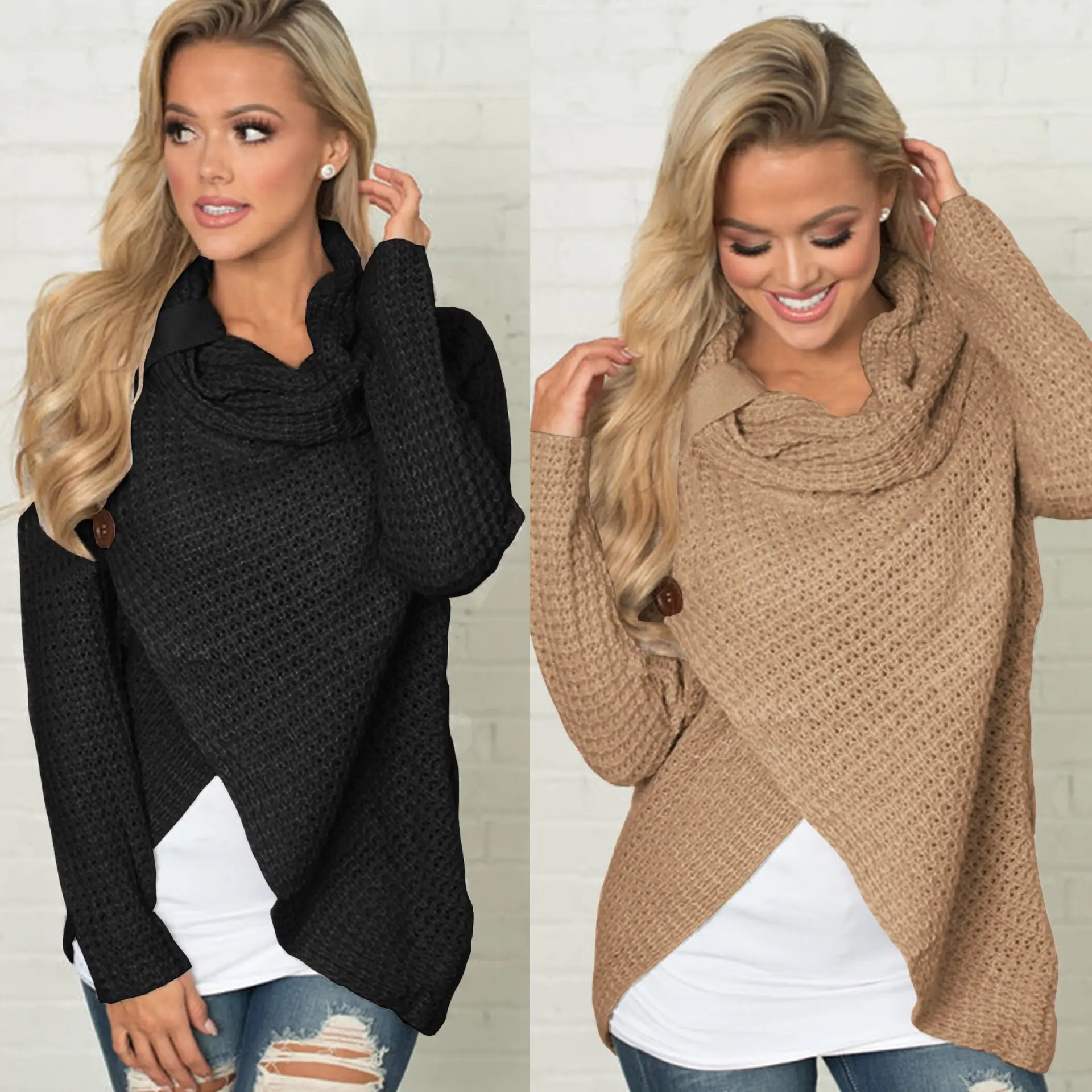 Women's Long Sleeve Knitted Cardigan Top Sweater Black - Image 34