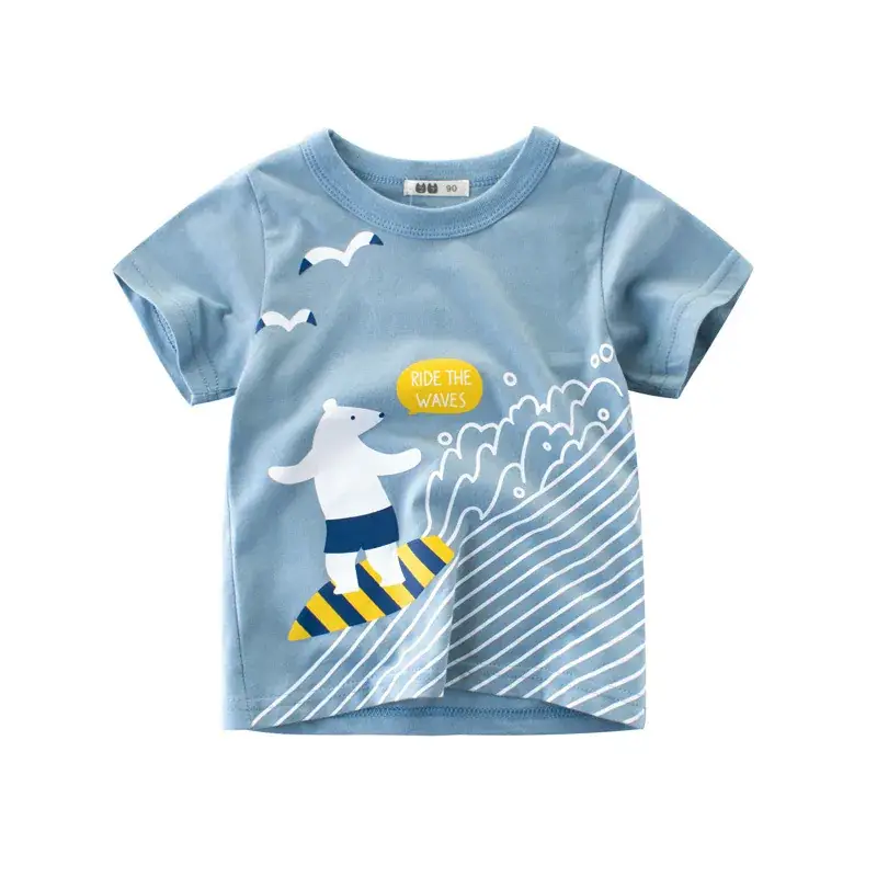 Boys' 2024 Summer T-Shirt with Wave Design