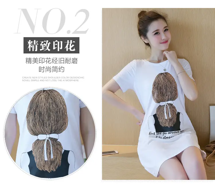2025 Summer Printed Women's T-Shirt White Mid Length Short Sleeve — feature 3