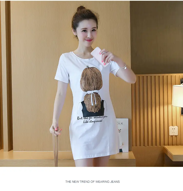 2025 Summer Printed Women's T-Shirt White Mid Length Short Sleeve — feature 5