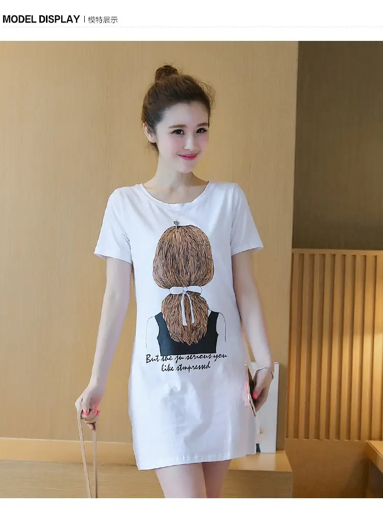 2025 Summer Printed Women's T-Shirt White Mid Length Short Sleeve — feature 7