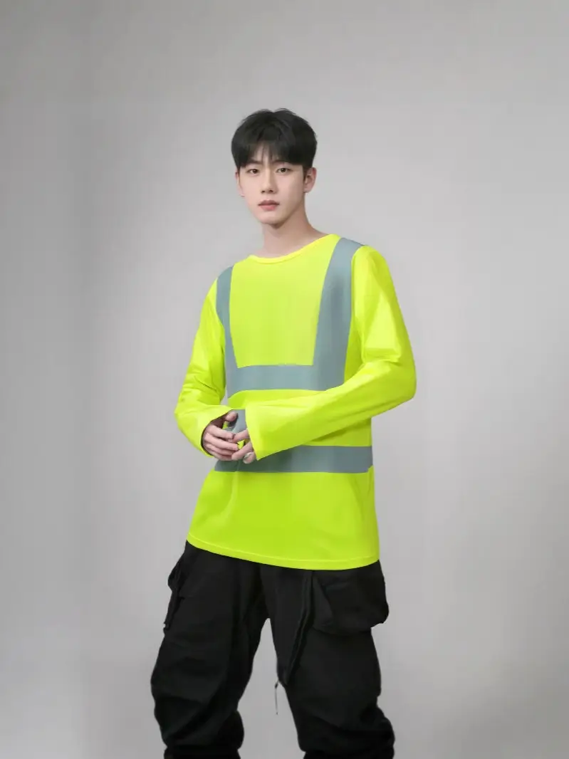 Men Reflective Strip T-Shirt Orange Long Sleeve
