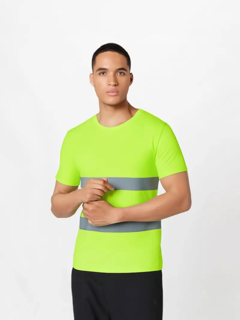 Men Reflective Strip T-Shirt Orange Long Sleeve