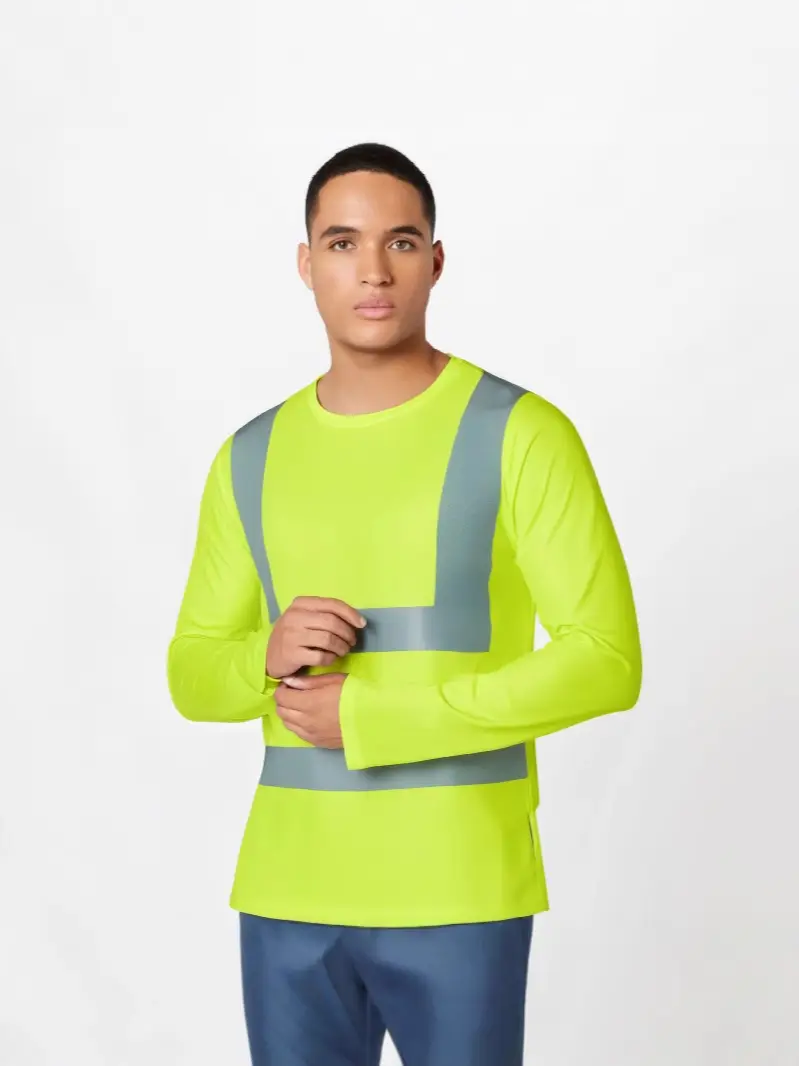 Men Reflective Strip T-Shirt Orange Long Sleeve
