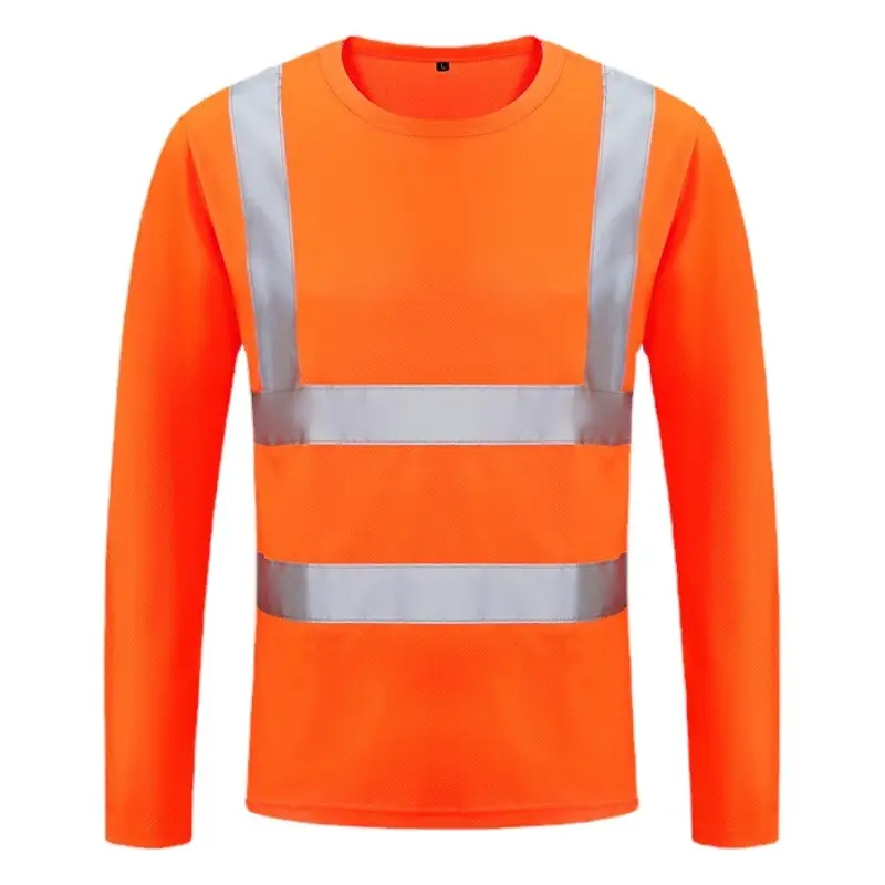 Men Reflective Strip T-Shirt Orange Long Sleeve