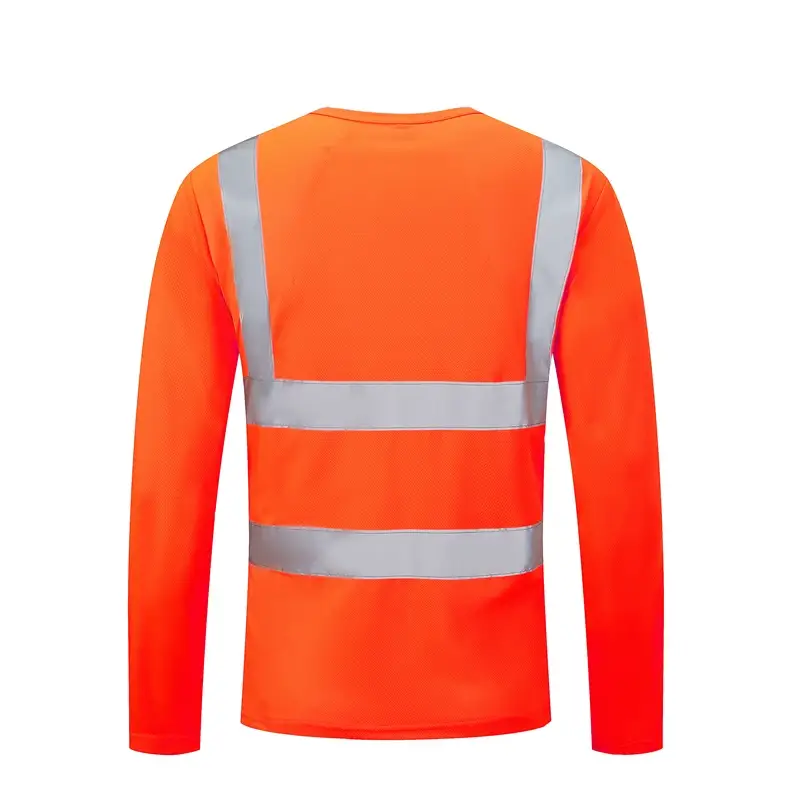 Men Reflective Strip T-Shirt Orange Long Sleeve — feature 11