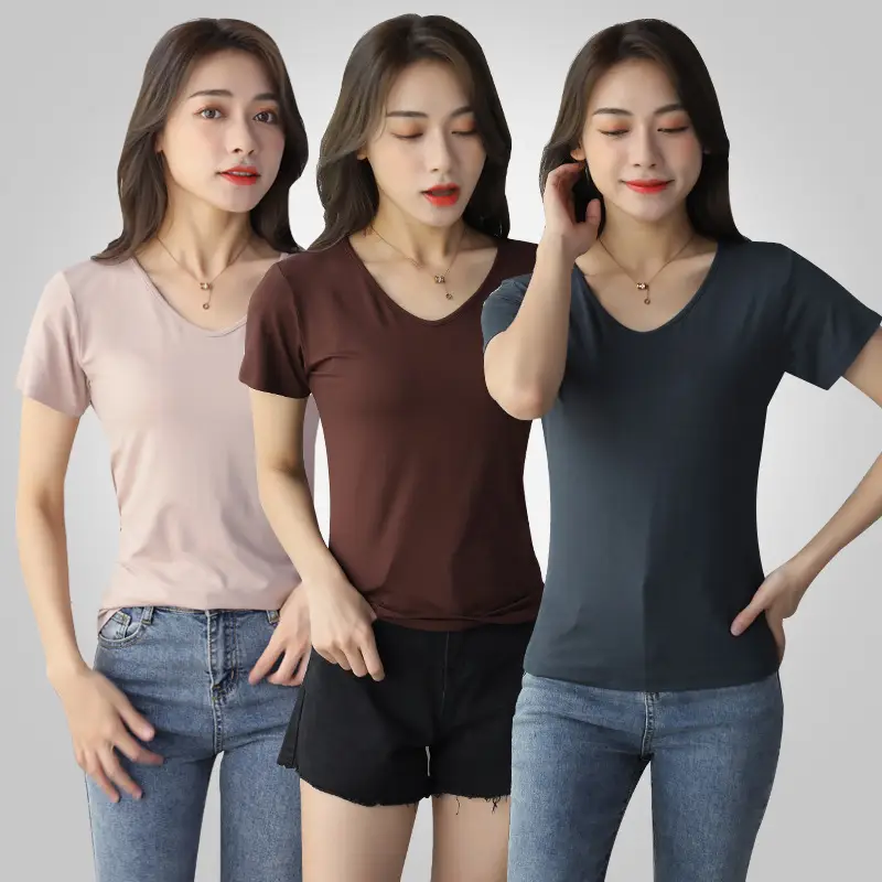 Ice Silk V Neck T-Shirt Women Summer Wear - Image 8