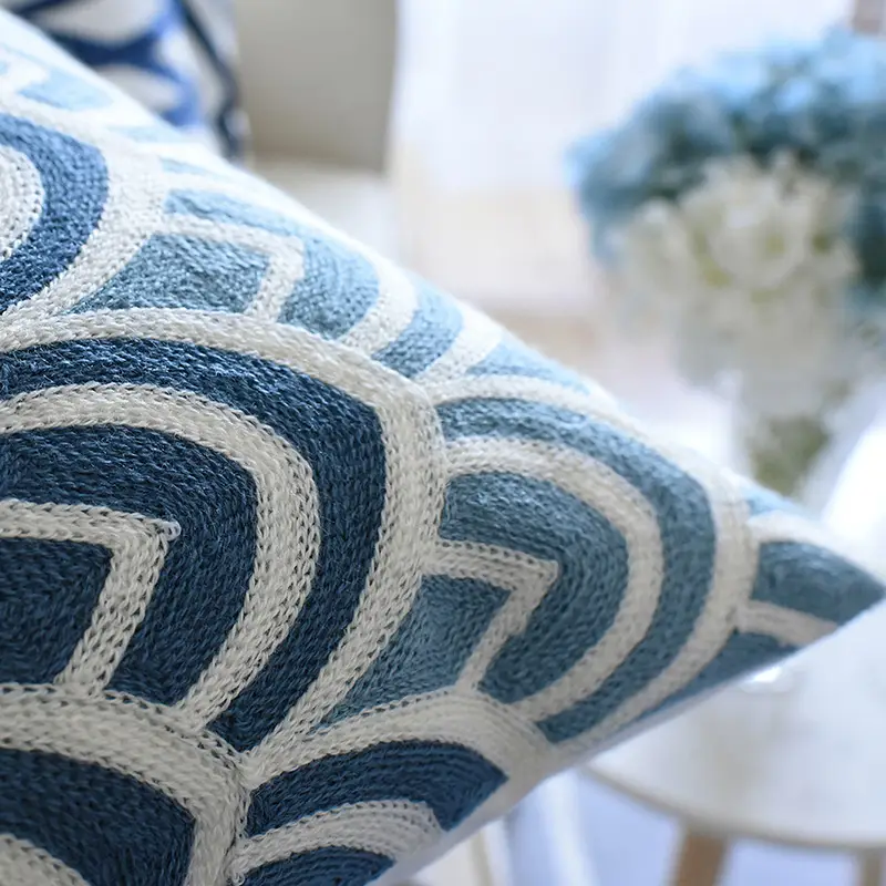 Blue and White Embroidered Pillows for Home Decor