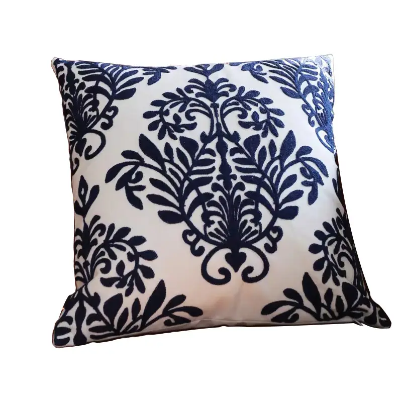 Blue and White Embroidered Pillows for Home Decor